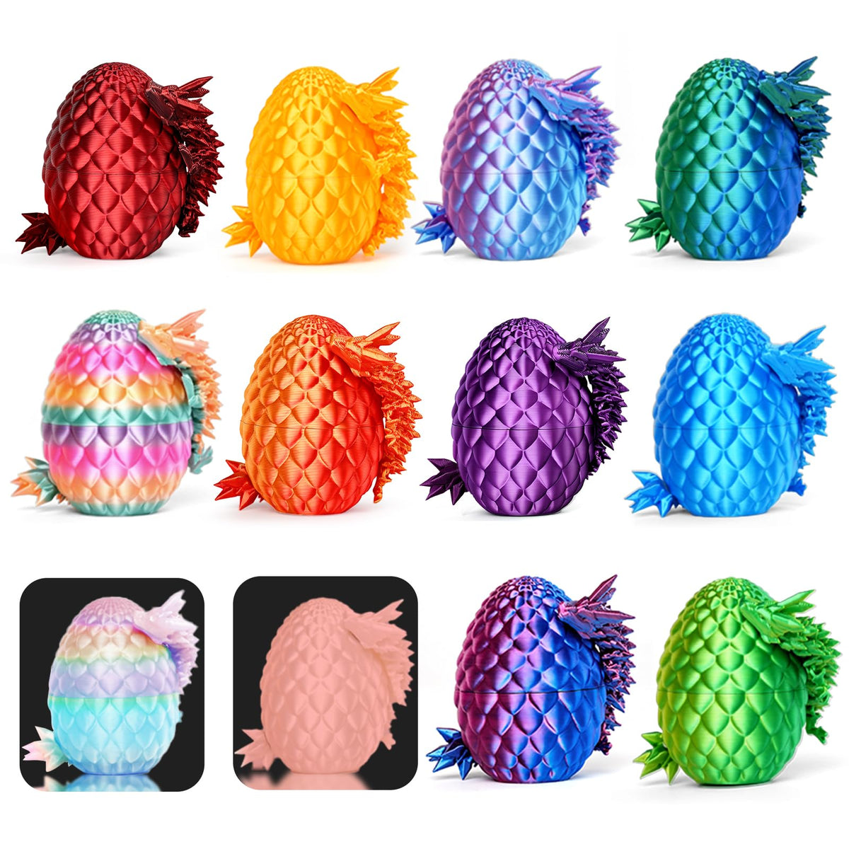 12PCS 3D Printed Dragon Eggs,Prefilled Easter Eggs with Dragon Fidget Toys