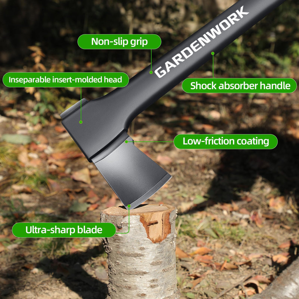 GARDENWORK Wood Splitting Axe,32" Chopping Axe for Heavy Duty Woood Cutting