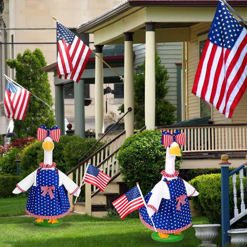 JcHrmers 4th of July Porch Goose Outfit 23 Inch Patriotic Goose Outfits Goose Stars Stripes Dress with Big Poofy Bow American Flag Fits for Independence Day USA 250th Anniversary Festival Decor
