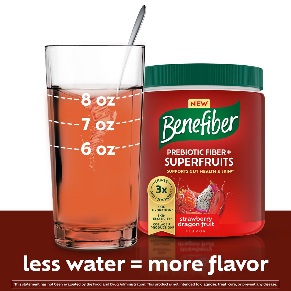 Benefiber Prebiotic Fiber + Superfruits Dietary Supplement, Strawberry Dragon Fruit Flavor, 8.8 oz (250g)