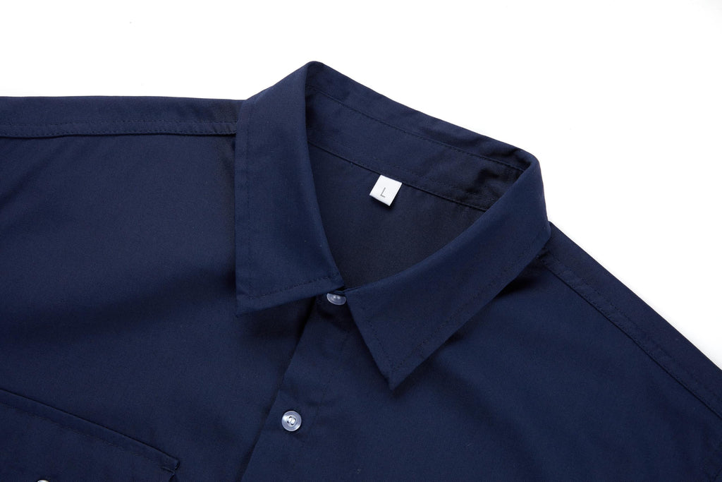 Ousafeve Class 3 Navy Hi Vis Button Up Safety Work Shirts for Men Reflective (X-Large, Navy_Long)