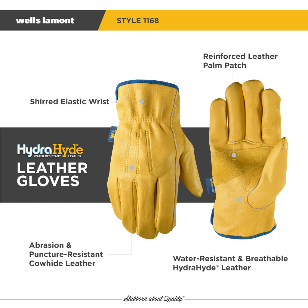 Wells Lamont Men's Slip-On HydraHyde Leather Work Gloves – Water-Resistant, Breathable, Durable – Ideal for Gardening, Landscaping, Ranching – Heavy Duty Leather Work Gloves – Saddletan, XX-Large