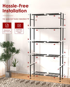 Sakugi Storage Shelves - 5 Tier Shelf Organizer, Heavy Duty Garage Shelving Unit with Leveling Feet, Stable Metal Shelves Organizer for Pantry, Kitchen and Closet, 33.0" W x 12.6" D x 72.0" H, Black