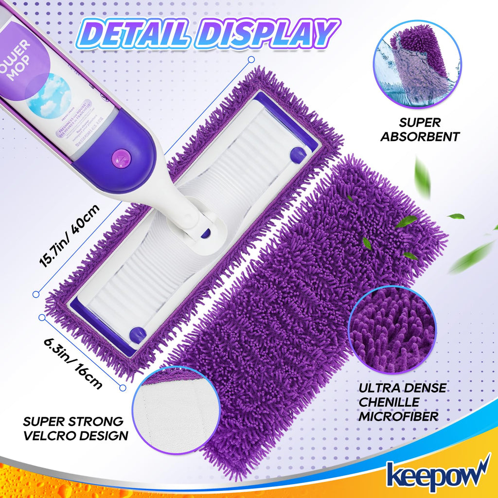 KEEPOW Reusable Power Mop Refills Pads Compatible with Swiffer PowerMop Mop - Power Mop Pads Refill - Washable Microfiber Pads for Multi-Surface Floor Cleaning, 8Pack