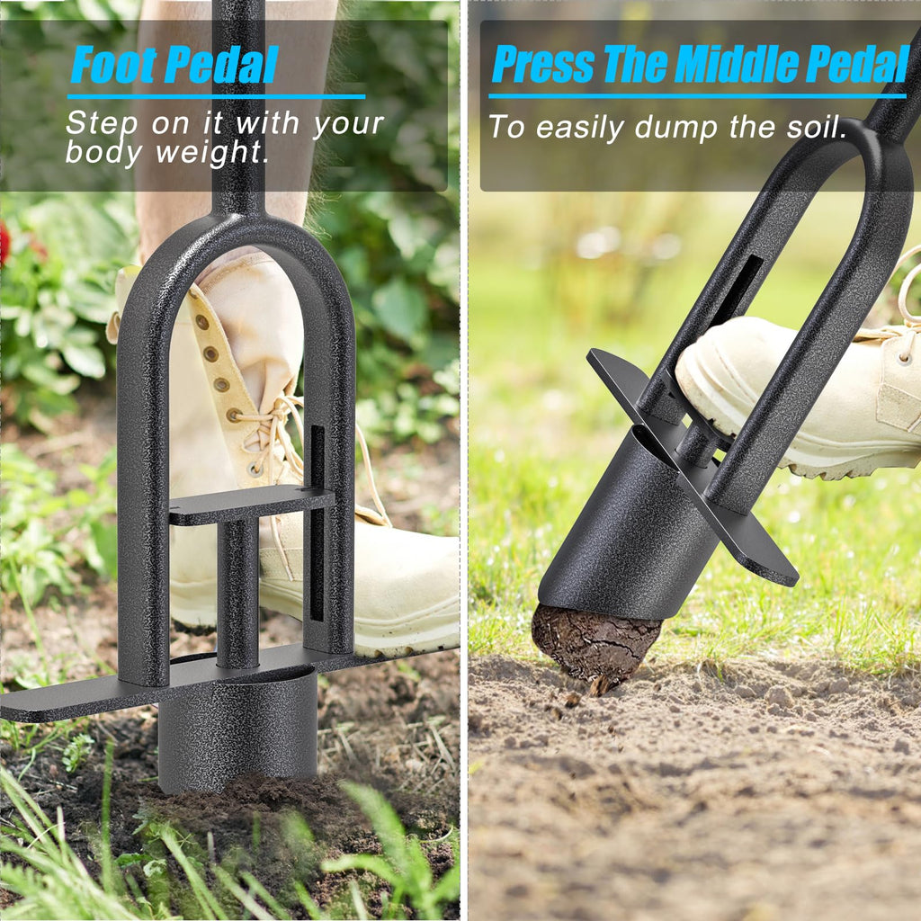 BeneLabel Grass Plugger Tool Lawn Plugger with Long Handle - Heavy Duty Steel Sod Turf Plugger Bulb Planter Tool, Soft Rubber Grip for Turf Repair, Seedling Transplant & Digging Holes