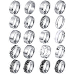 FIRAZIO 20PCS Silver Rings for Men Stainless Steel Rings 7-13
