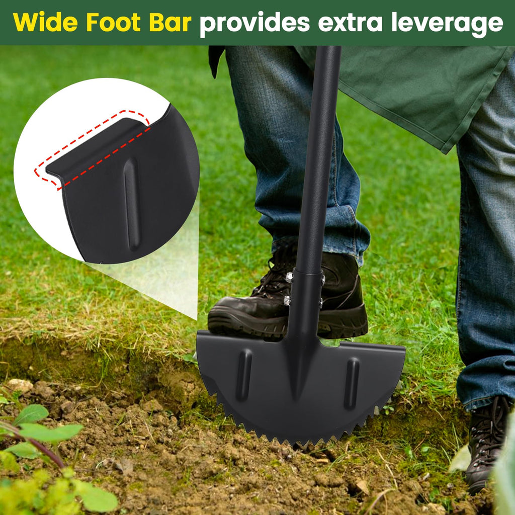 Edger Lawn Tool, Sharp Saw-Tooth Half Moon Hand Lawn Edging Tool for Landscaping, 49" Adjustable Long Handle Manual Edgers with T-Grip for Sidewalk Flower Bed Yard Garden Border Cable Burying