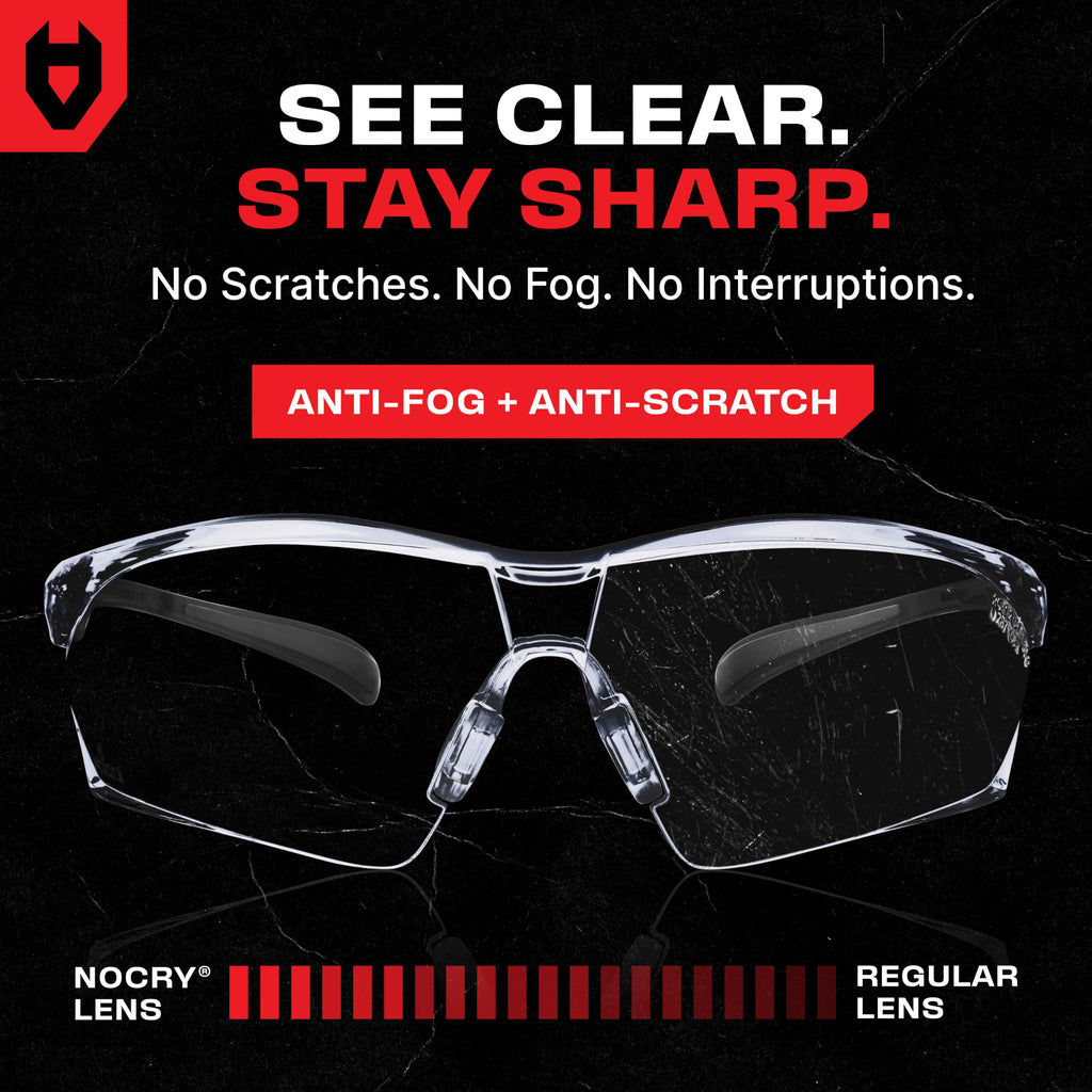 NoCry Clear Shooting Glasses for Men with Anti-Fog and Scratch Resistant Wraparound Lenses — ANSI Z87 Safety Glasses for Men with Adjustable Temples & Nose Pad — 100% UV Eye Protection for Shooting