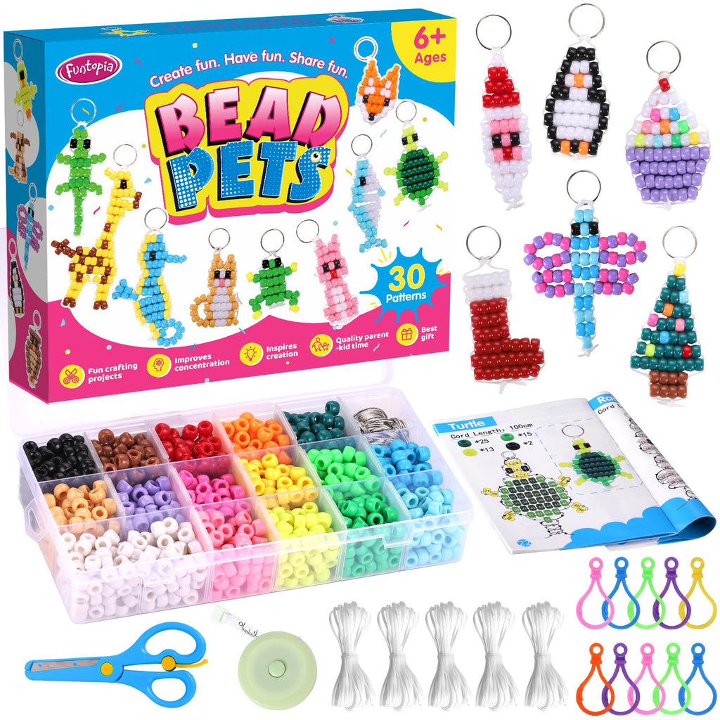 Beads for Crafts, Pony Beads Keychain Making Kit, Bead Pets for Kids Girls