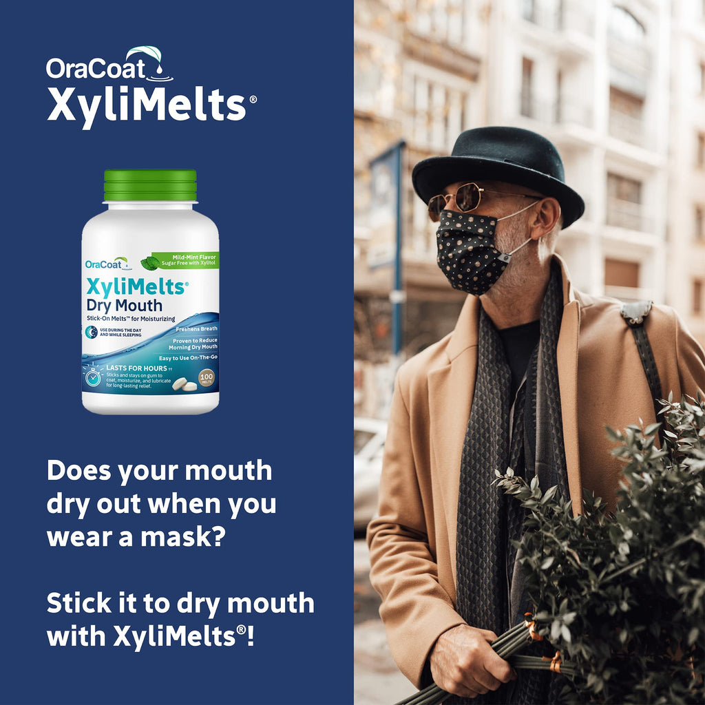 Oracoat XyliMelts for Dry Mouth Night Time or Day - Moisturizing Dry Mouth Adhering Discs, Sugar Free with Xylitol, 100 Count, Mild Mint Flavor, 8-Hour Relief