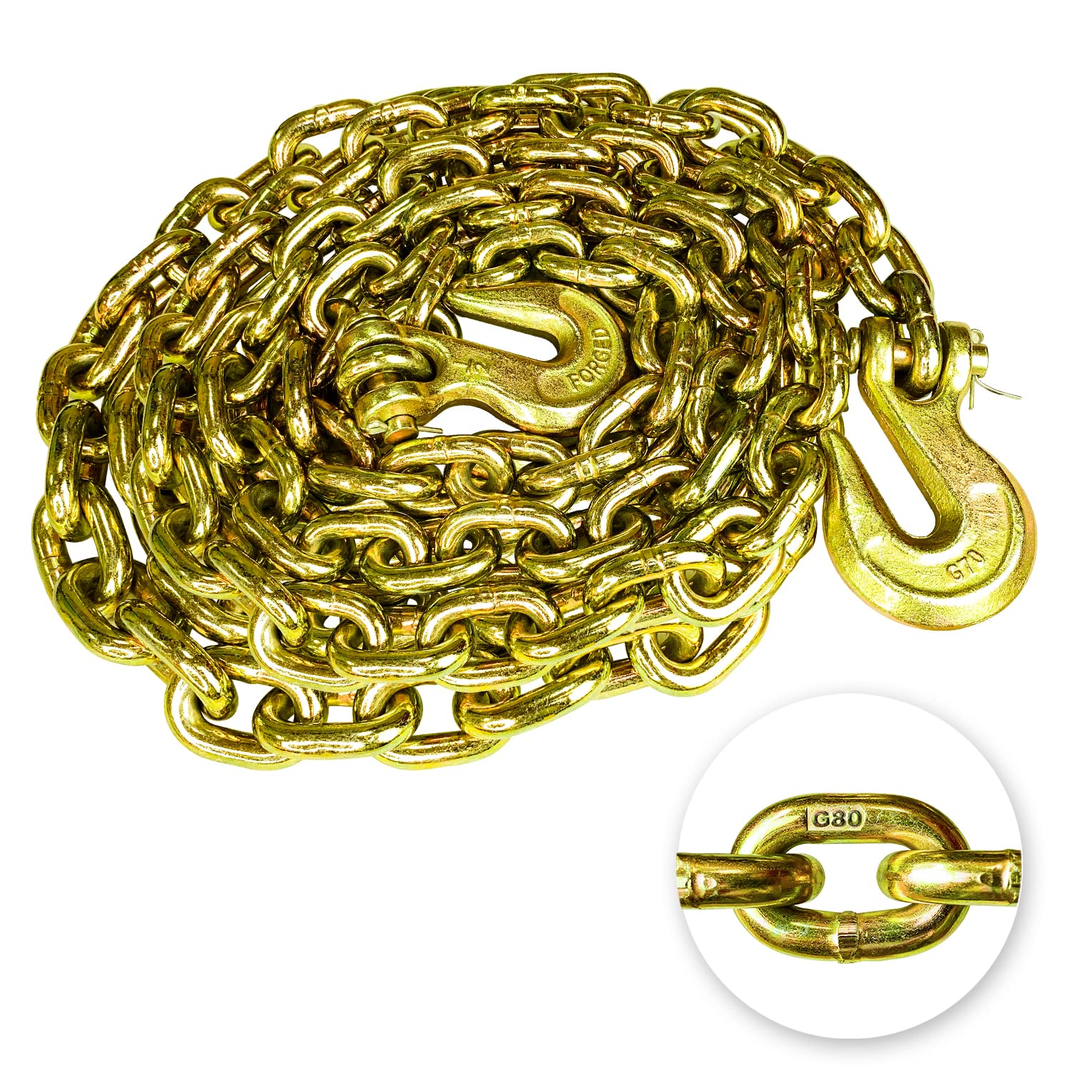 YATOINTO G80 Transport Binder Chain 1/2 Inch x 20 Foot Safety/Binder Chain with Clevis Grab Hooks 12,000 lbs Safe Working Load Logging Chain for Transporting Towing Tie Down Binding Equipment