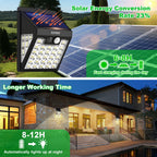 kuyimy Solar Lights Outdoor, 72 LED Motion Sensor Wall Light, IP65 Waterproof and 3 Lighting Modes, Solar Powered Security Wireless Light Outside for Patio, Garden, Fence, Porch, Front Door(6 Packs)