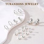 Turandoss 8 Pairs Silver Stud Hoop Earrings for Women Silver Plated