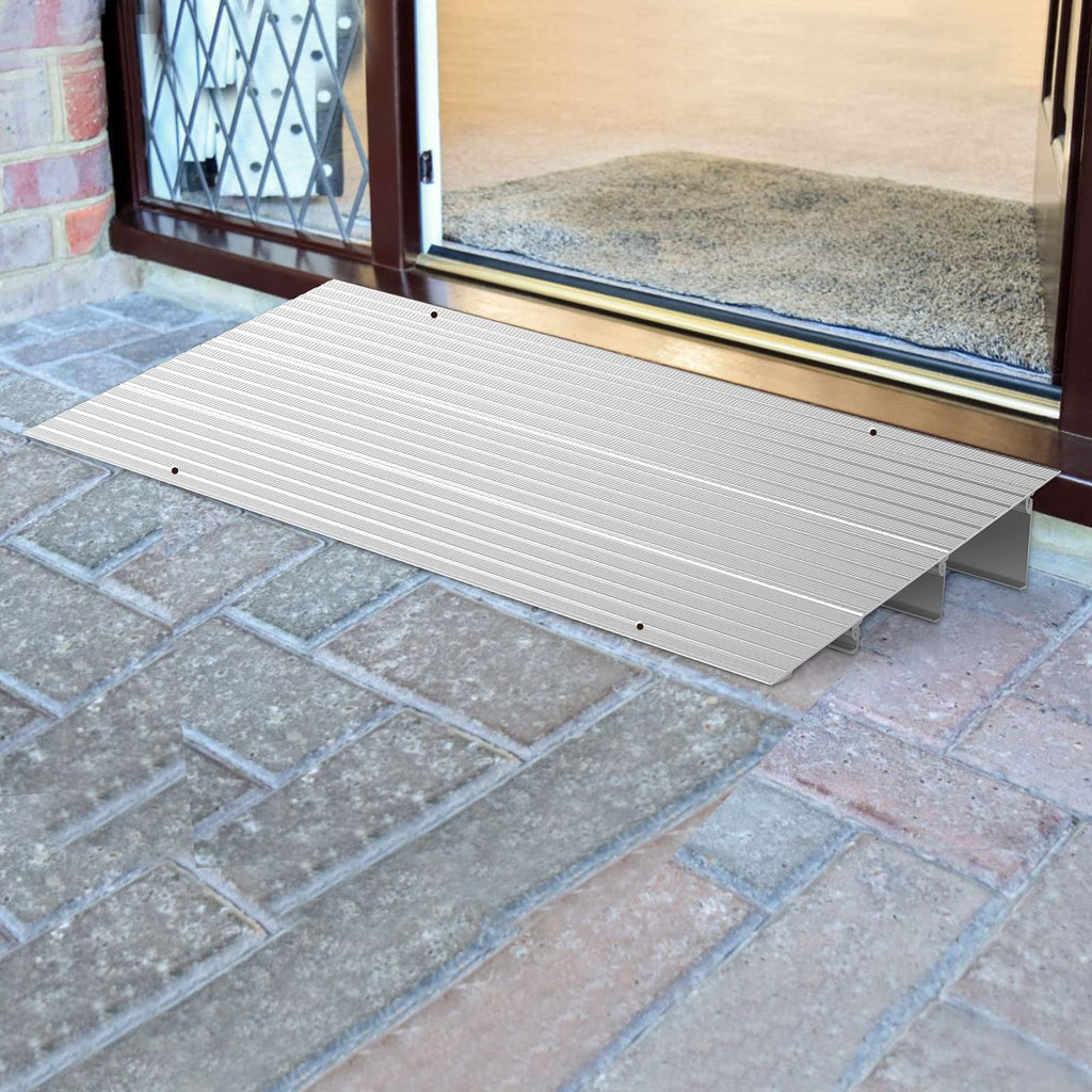 Door Threshold Ramp 3" Rise Door Ramp Aluminum Entry Ramp or Doorways Rated 800 lbs Load Capacity forWheelchair Scooters Power Chairs Walkers Metallic