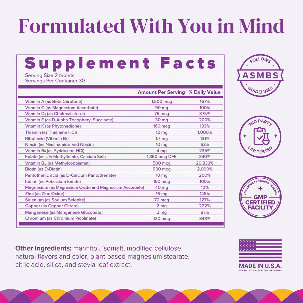 BariMelts Multivitamin, 60 Fast-Dissolving Tablets (1-Month Supply), Sugar-Free Bariatric Multivitamin for Women, Natural Fruit Flavor