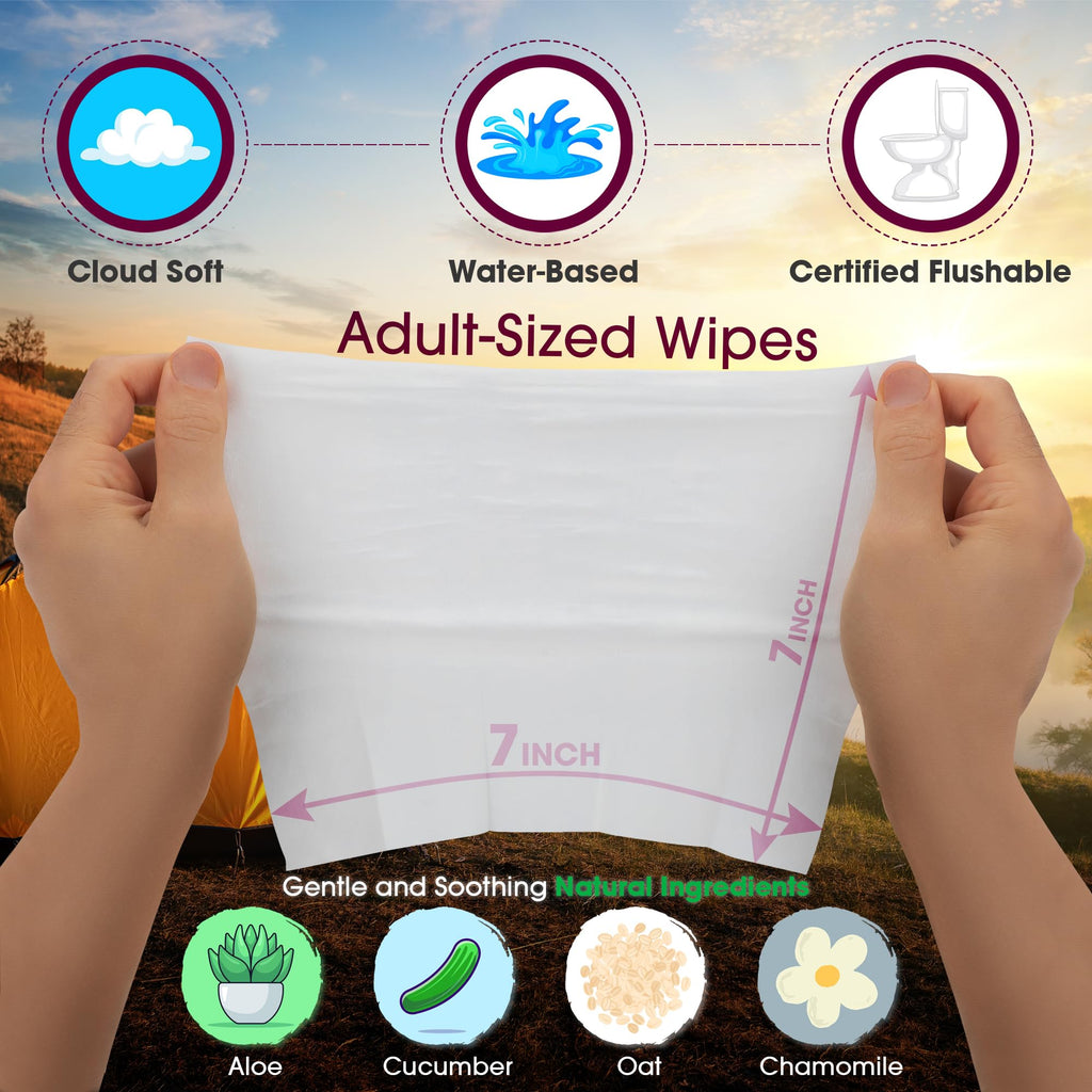 Butt Napkins – Flushable Adult Wet Wipes, 30 Singles, Travel-Size, Unscented Plant-Based with Aloe & Vitamin E, Hypoallergenic
