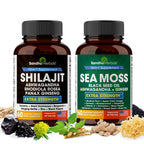 Shilajit Sea Moss Ashwagandha Combo Bundle - Black Seed Oil, Turmeric, Rhodiola Rosea, Panax, Ginseng Supplement | 120 Capsules, Better Than Gummies, Resin | Seamoss for Men & Women