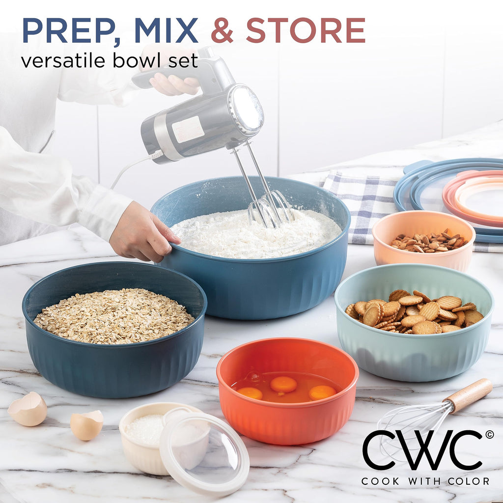 COOK WITH COLOR Prep Bowls with Lids- Wide and Deep Nesting Plastic Small Mixing Bowl Set with Lids, 12 Piece Set - Wide Bowls, Multicolor