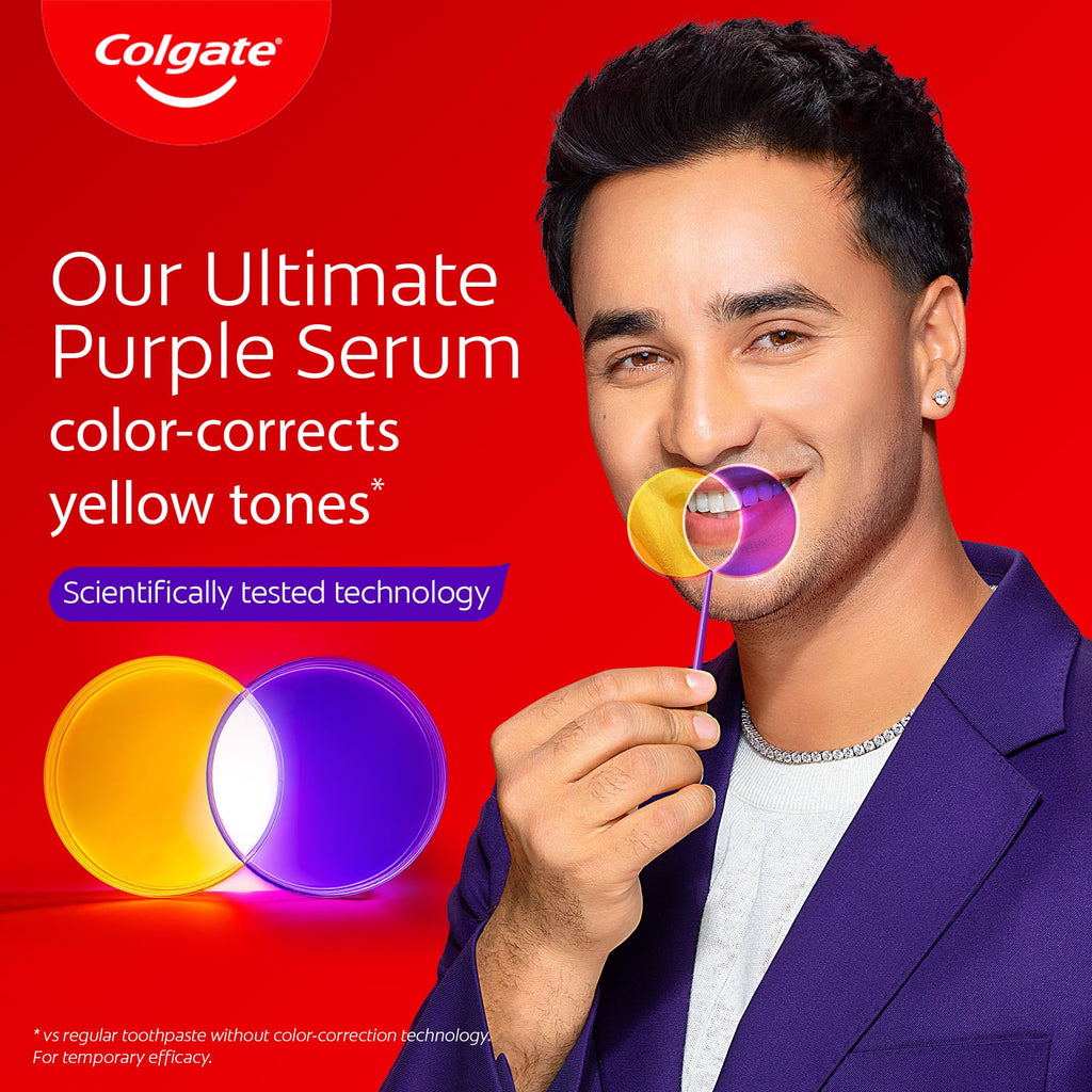 Colgate Visible White Purple Teeth Whitening Serum, 1.5oz/40ml – Mint & Yuzu Flavour, Instant Brightening Purple Serum for Whiter Smiles