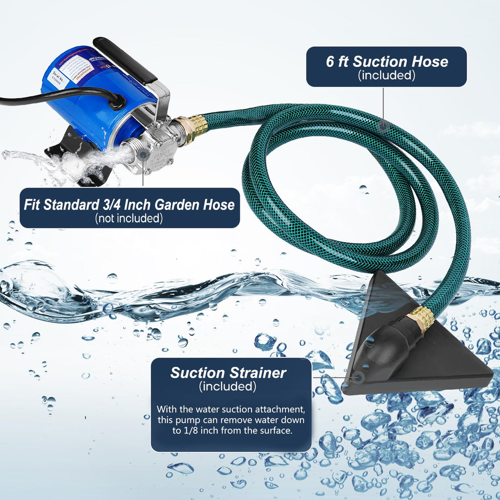 TecHome Water Pump Water Transfer Pump, 115V 1/10HP 330GPH Water Hose Pump, with Suction Hose Kit.