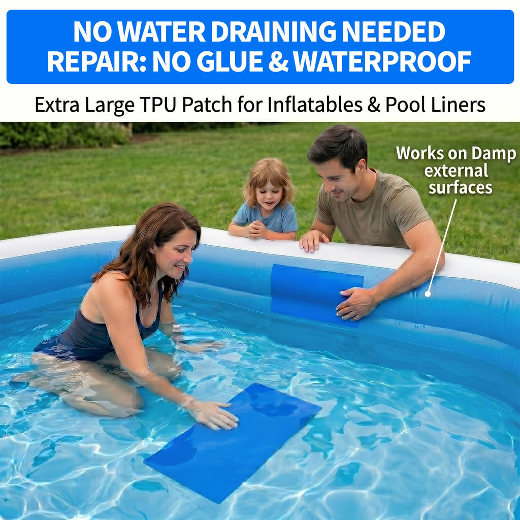 Extra Large Pool Patch Repair Kit, 4ft x 2.8ft TPU Heavy Duty Vinyl Pool Liner Patch for Above Ground Pools Underwater Self-Adhesive Inflatable Floats Bounce Houses Tents Air Mattress Blue