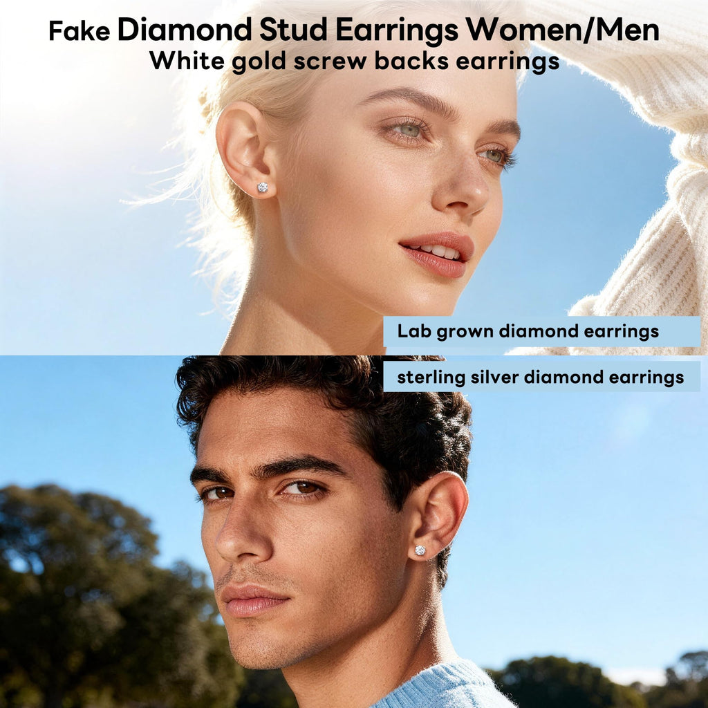 Moissanite Screw Back Earrings Men Women, Substitute Diamond Stud Earrings