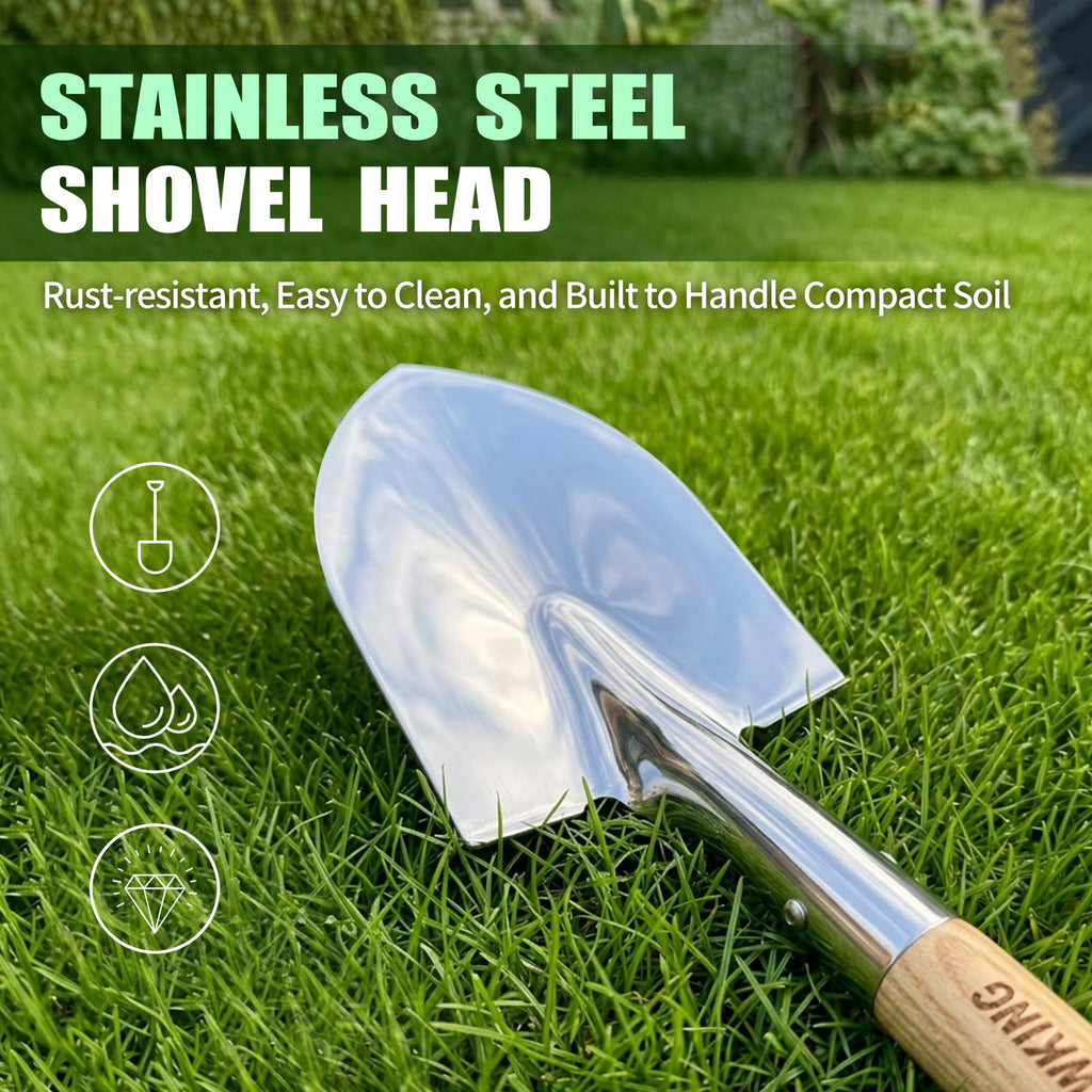 Garden Shovel for Digging, 29 Inch Small Shovel with Ergonomic D-Handle, Heavy Duty Stainless Steel Gardening Shovel for Planting and Yard Work, Compact Beach Shovels for Sand, Soil and Landscaping