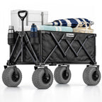 Beach Wagon with Heavy-Duty 10" Air Tires - All Terrain Folding Cart with Big Wheels for Sand and Gravel - 300 LB. Capacity (Black)