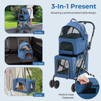 Giantex Double Dog Stroller for 2 Dogs, Detachable Carriers, Safety Belt, 4 Lockable Wheels, Pet Travel Carrier Strolling Cart, Folding Cat Stroller for Small Medium Pets Dogs (Blue)