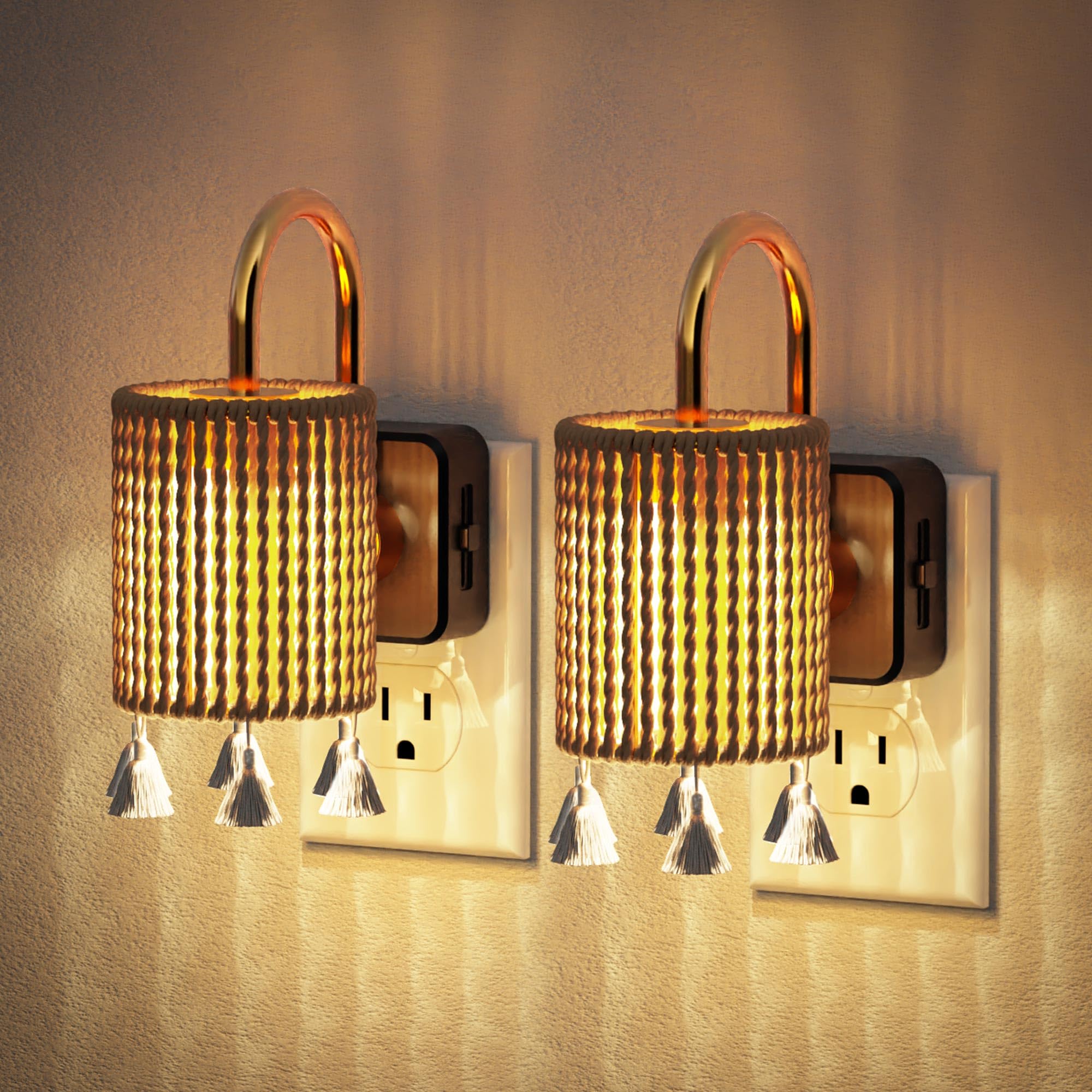 JandCase Night Light Plug in, Modern Night Lights Plug into Wall with Dusk to Dawn Light Sensor, Warm White 3000K Boho Nightlight LED, Adjustable Brightness for Bathroom Bedroom Hallway 2 Pack