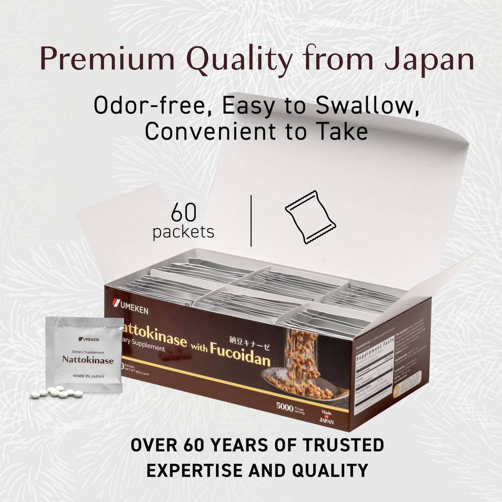 Umeken Nattokinase Plus Fucoidan, Nattokinase Supplement, 5000FU Natto, Odor Free, Easy to Take, Okinawan Fucoidan, Japanese Supplement, 60 Counts Pack of 2