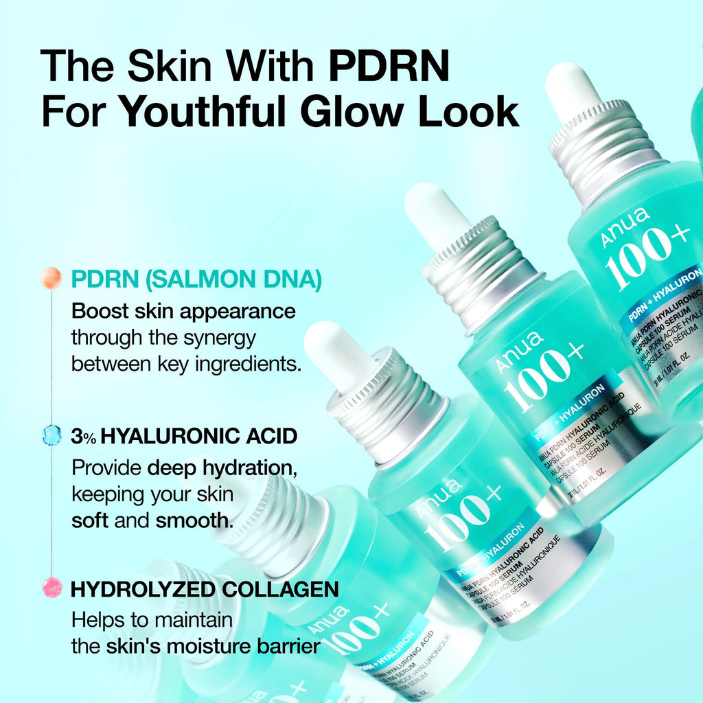 Anua PDRN Hyaluronic Acid Capsule 100 Serum, Radiant Face Serum, Salmon DNA, Hyaluronic Acid, Hydration, Moisture Plumping Effect, Lightweight, Glass Skin, Korean Skincare, 1.01 fl. oz