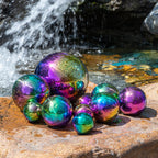 yarlung 10 Pack Stainless Steel Rainbow Gazing Balls, 50-150 mm Garden Mirror Globe Floating Sphere, Polished Hollow Ball Reflective Ornament for Home Yard Outdoor Lawn Decoration