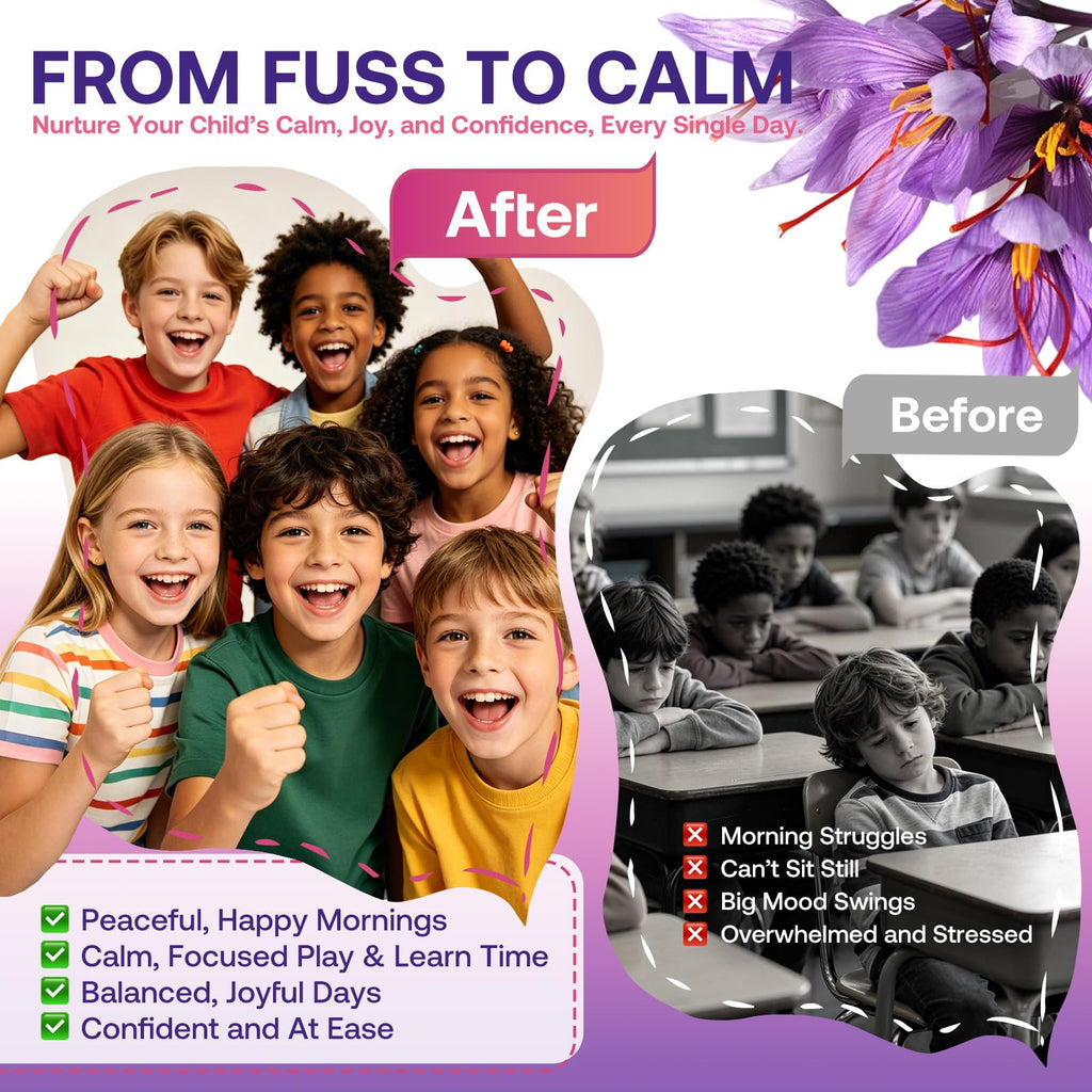 Saffron Gummies Kids & Adults, Mixed Fruit Flavor Sugar Free, Saffron Magnesium Supplements with 88.5mg Saffron Extract, B6, D3, Lutein, Omega-3, Brain, Focus, Calm & Vision Support, Vegan, 60 Counts