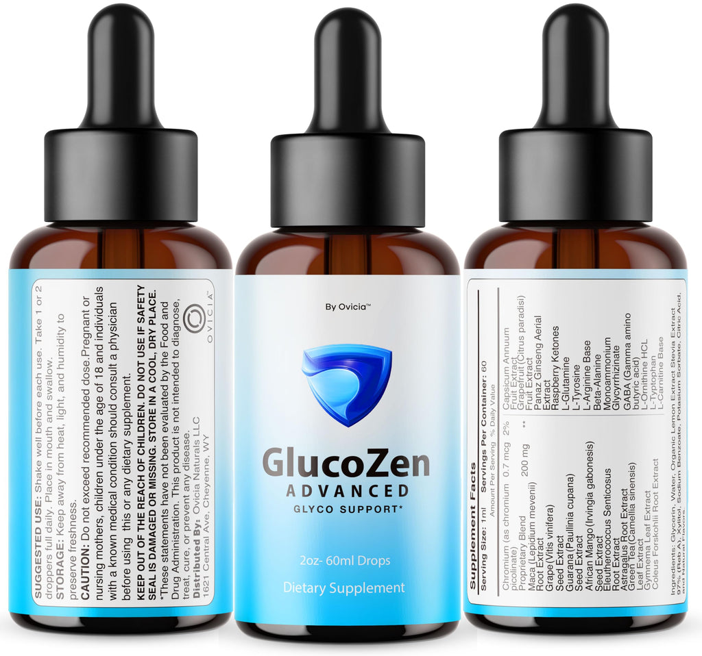 (5 Pack) Glucozen Drops - Official Gluco Zen Oral Liquid Drops Advanced Premium Formula Maximum Strength, All Natural Ingredients Vitamins for Overall Health & Wellness, 5 Bottles for 5 Months