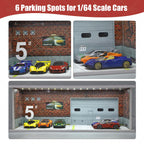 Saichotoy Display Case for Hot Wheels: Stackable Parking Garage for 1/64 Scale Matchbox Toy Car, Foamboard Storage for Monster Trucks with LED Light and Acrylic Cover, Depot