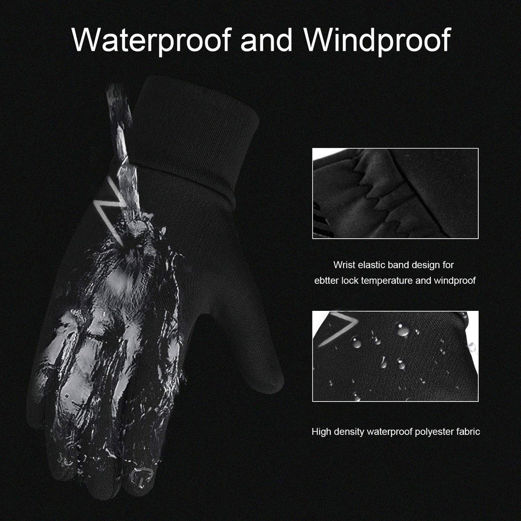 YukiniYa Kids Winter Gloves Back Water Repellent Touchscreen Warm Fleece Anti-Slip for Boys Girls Teen 3-15 Years (Black, XL(10-12 Years))
