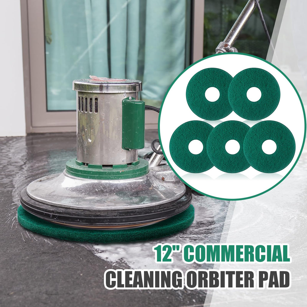 Teenyyou 5 Pcs 12" Cleaning Orbiter Pads Commercial Floor Buffer Pads Hardwood Floor Maintenance Scrubber Polisher Cleaning and Stripping for Orbiter Machine (Green)