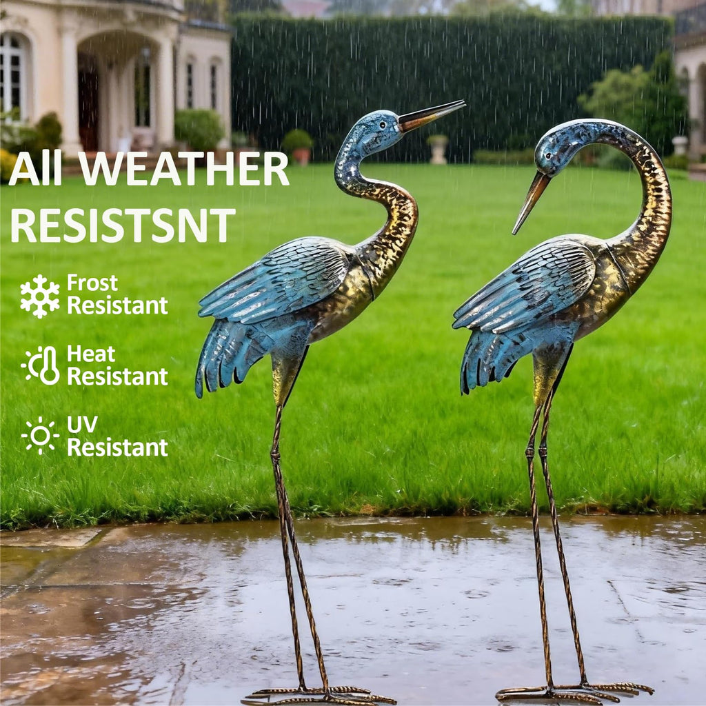 Natelf Outdoor Garden Crane Statues Blue Heron for Lawn Yard Decor