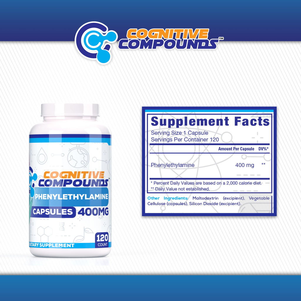 COGNITIVE COMPOUNDS Phenylethylamine (Pea) Capsules - Cognitive Function Support & Elevated Mood - 120 Count
