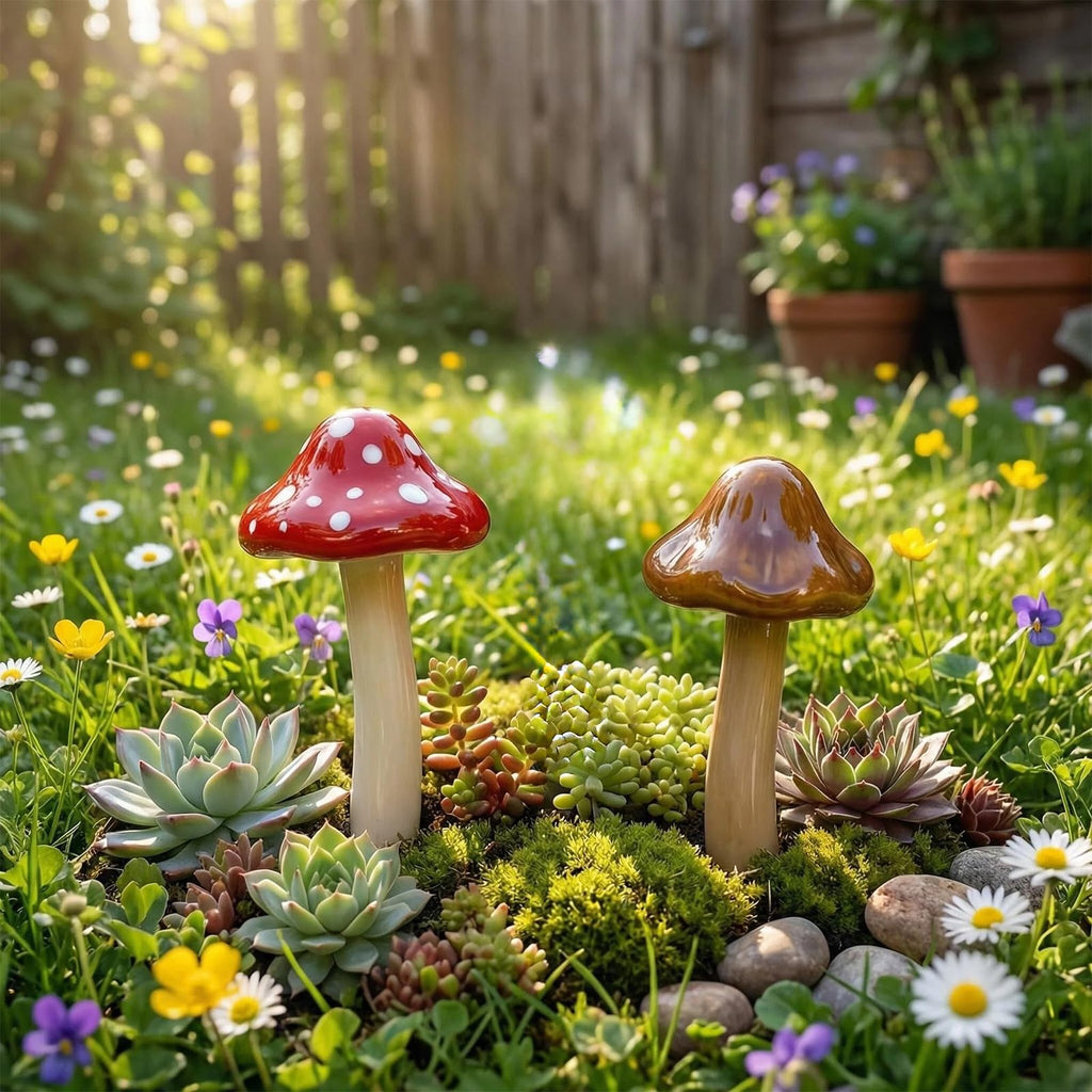 csjzzt 10 Pack Ceramic Mushroom Garden Decor, Outdoor Fairy Garden Ornament