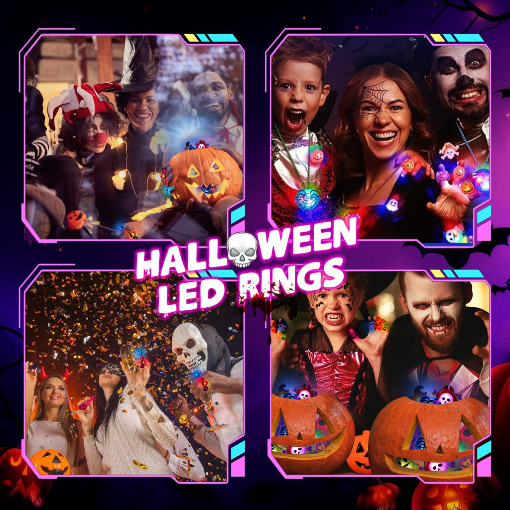 Tiaxidex 65PCS Halloween Light Up LED Rings, Non Candy Trick or Treats 3D Flashing Rings Toys Glow In the Dark Halloween Party Favor Ring Toy Gifts For Kids Adults Goodie Bag Stuffers