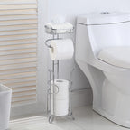 SunnyPoint Bathroom Heavyweight Toilet Tissue Paper Roll Storage Holder Stand with Reserve and Shelve, The Reserve Area Has Enough Space to Store Mega Rolls. (Chrome)