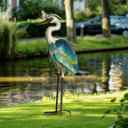 HONGLAND Solar Heron Metal Crane Statue Garden Heron Sculpture, Glass Outdoor Crane Yard Art Coastal Ocean Bird Decor 24 Inch Lawn Ornament for Backyard Porch Patio Decor（Green）