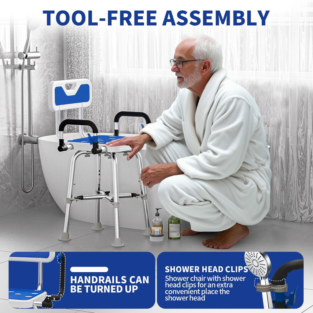 Shower Chair for Seniors Elderly Handicap Disabled Or Bariatric Adults, Heavy Duty 500 Lbs,Bench Seat for Inside Shower Stall and Bathroom Bath Tub with Arms and Back Adjustable Stool Chairs