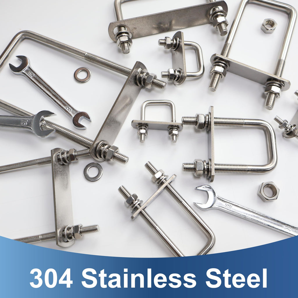 ZYUAROM 8 Pcs M10 Square U Bolts 1-1/2 Inch Wide, 3/8" x 1-1/2"W x 3-3/8"L Stainless U Bolt Heavy Duty with Nuts, Bolt Plate and Washers (8, M10 x 1-1/2"W x 3-3/8"L)