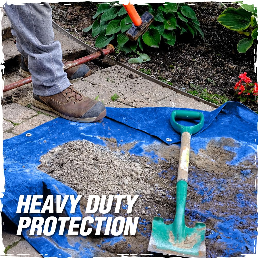 RUGGED RHINO Heavy Duty Waterproof Tarp, 10x20, UV and Tear Resistant Cover with Reinforced Grommets and Corners, Outdoor Multipurpose Tarps for Camping, Patio, Garden, Car & Roof, 5 Mil, 1 Pack, Blue