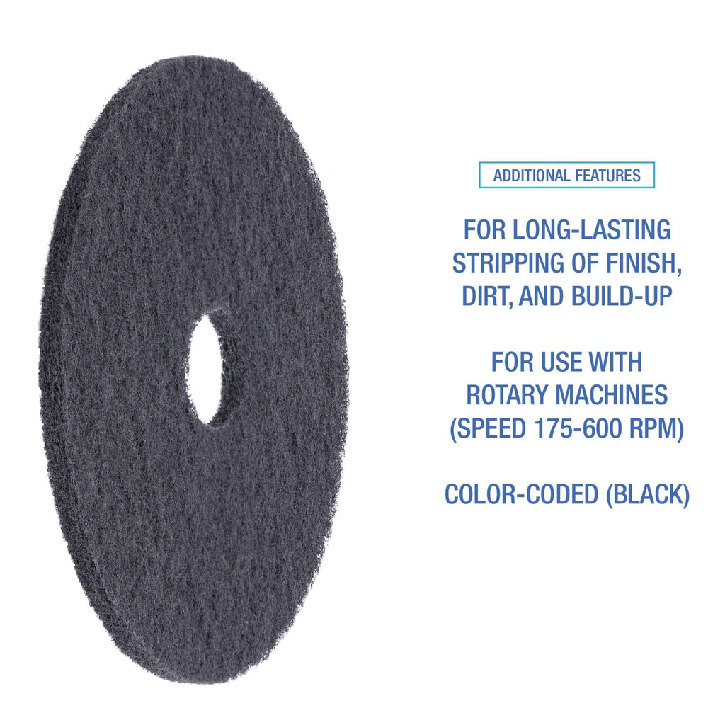 Boardwalk Stripping Floor Pads, 17" Diameter, Black, 5/Carton
