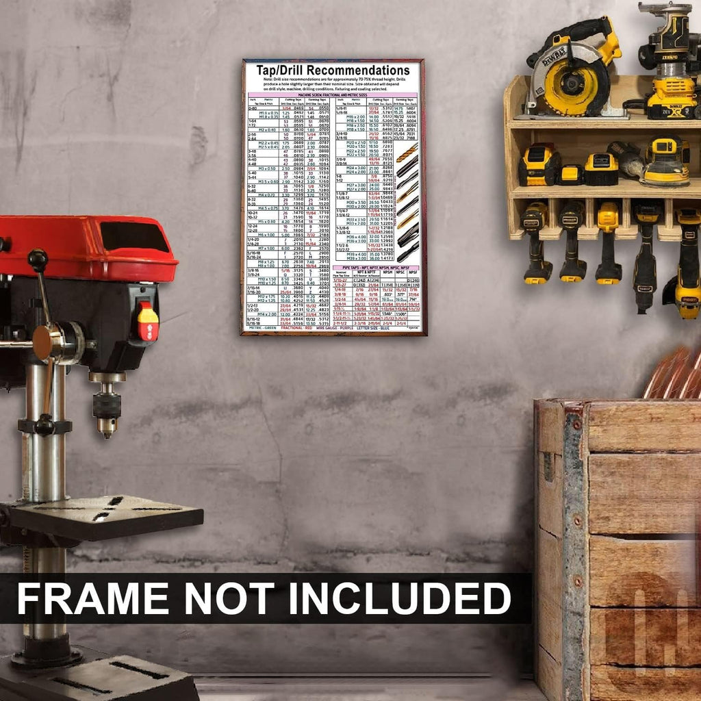 KING PRINT Tap Drill Knowledge, Tap Drill Recommendations Chart Poster with Machine Screw, Fractional and Metric Sizes Poster Wall Art Hanging for CNC Shop, Garage, Toolbox Unframe Poster (12x18)