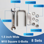 ZYUAROM 8 Pcs M10 Square U Bolts 1-1/2 Inch Wide, 3/8" x 1-1/2"W x 3-3/8"L Stainless U Bolt Heavy Duty with Nuts, Bolt Plate and Washers (8, M10 x 1-1/2"W x 3-3/8"L)